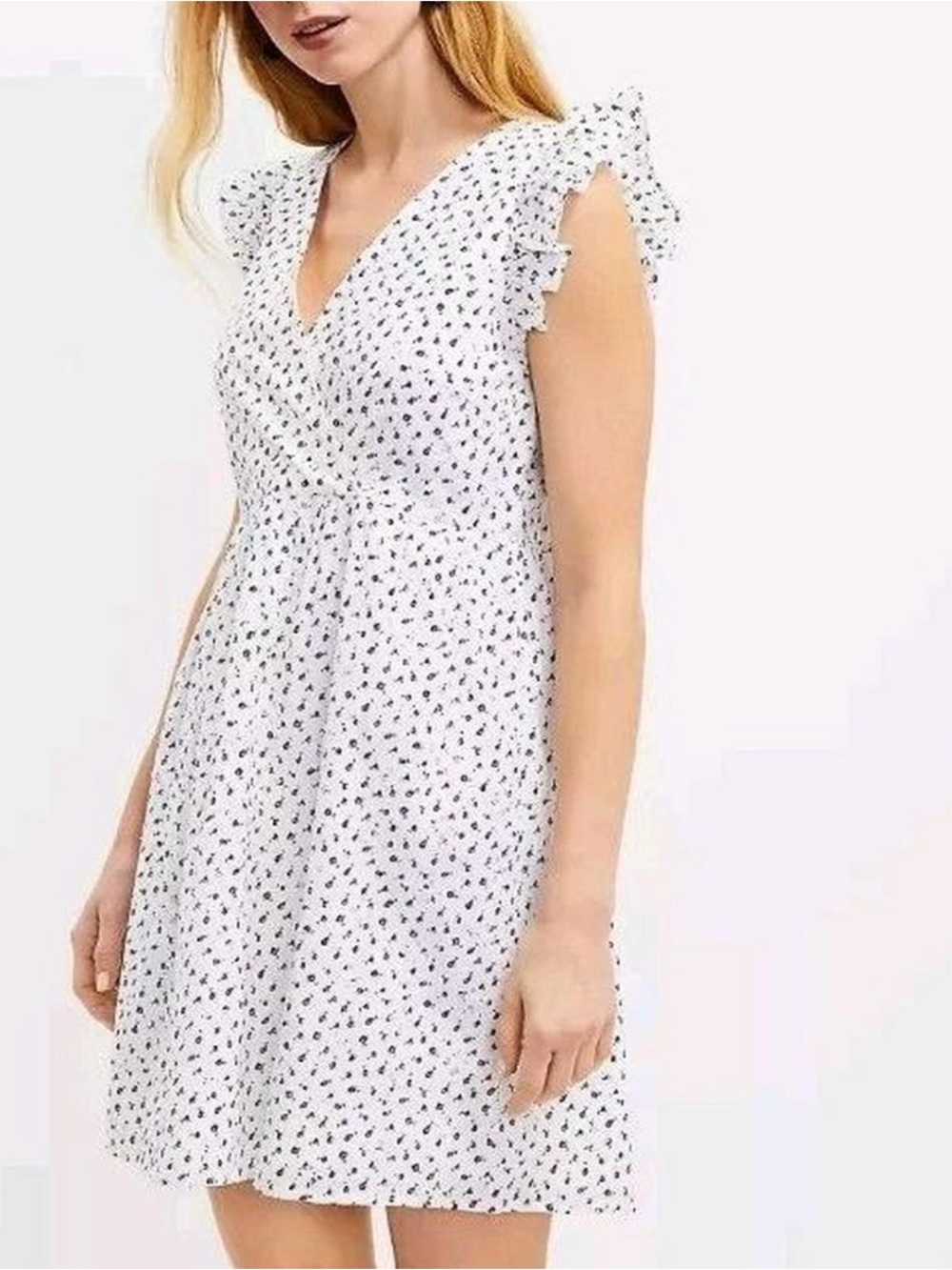 NWT LOFT White Mini Dress with Black Floral Print